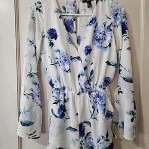 Floral Blue and White Romper